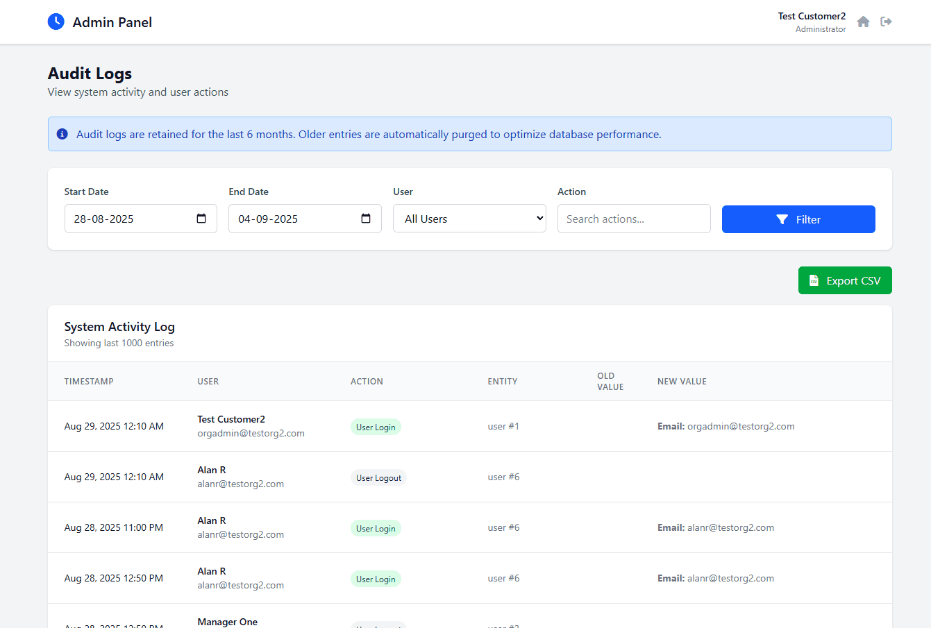 Audit Logs: Keep a detailed record of all system activity with our comprehensive audit logs. Track changes, monitor user actions, and ensure your organization remains secure and compliant with internal policies and external regulations.