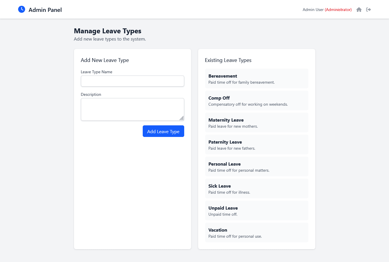 Leave Types: Define and manage a variety of leave types to match your company's policies. From vacation and sick leave to personal days and parental leave, you can create a leave management system that is tailored to your organization's specific needs.