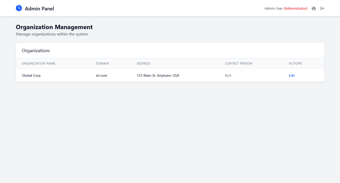 Org Management: View and update your organization details like Org Name, Assigned Domain, Address, Contact Person