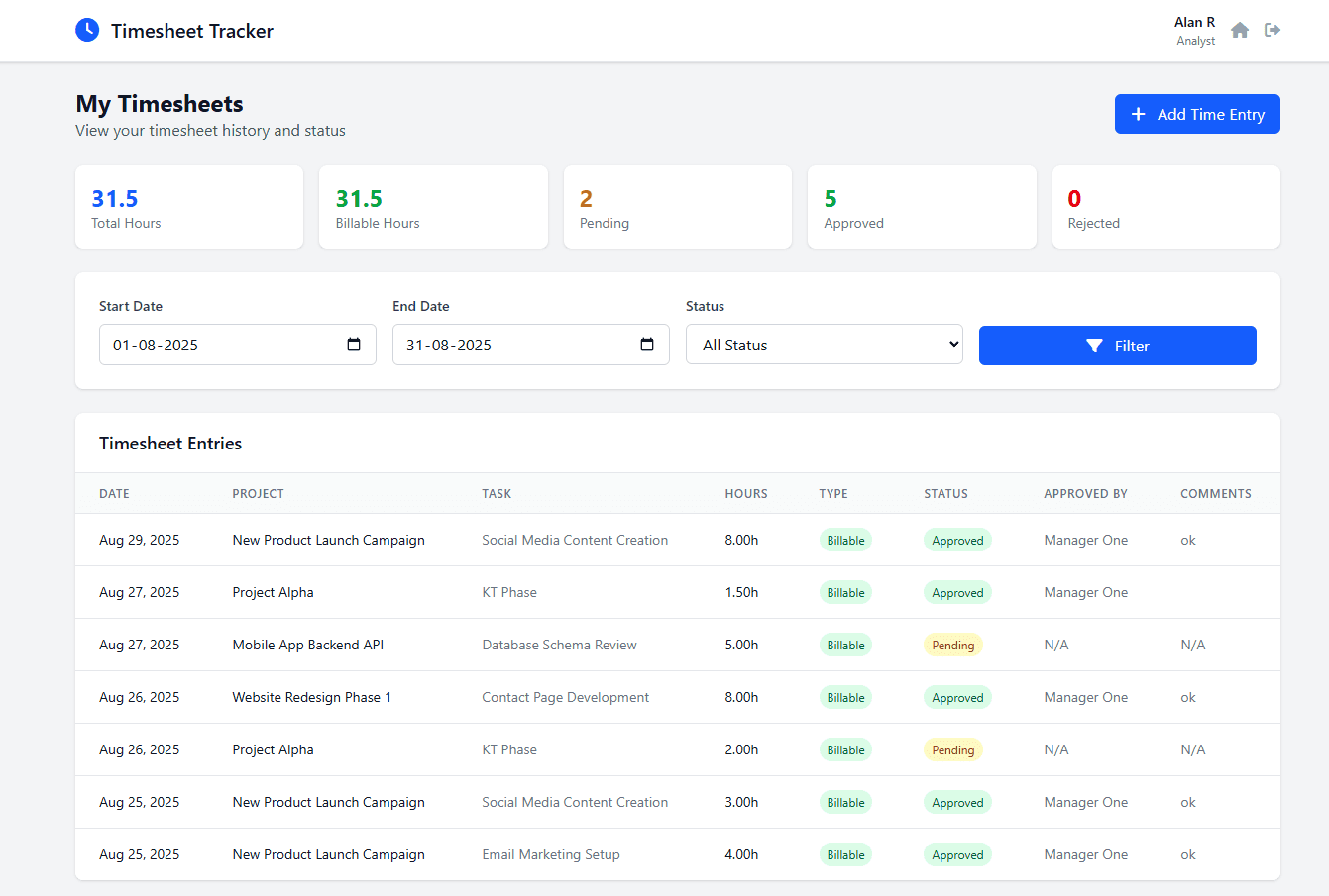 Employee Timesheets: eview your timesheet history and track your hours with our "My Timesheets" feature. Get a clear overview of your work, and easily edit or submit your timesheets for approval.