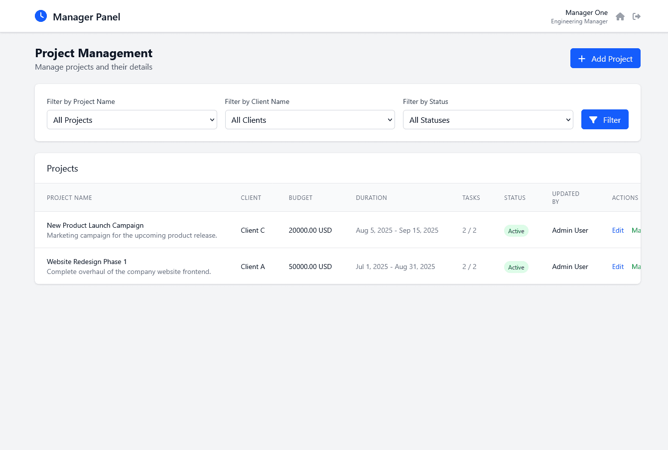 Project Management: As a manager, you can easily oversee your team's projects. Track progress, manage tasks, and ensure your team is meeting its goals with our intuitive project management tools for managers.